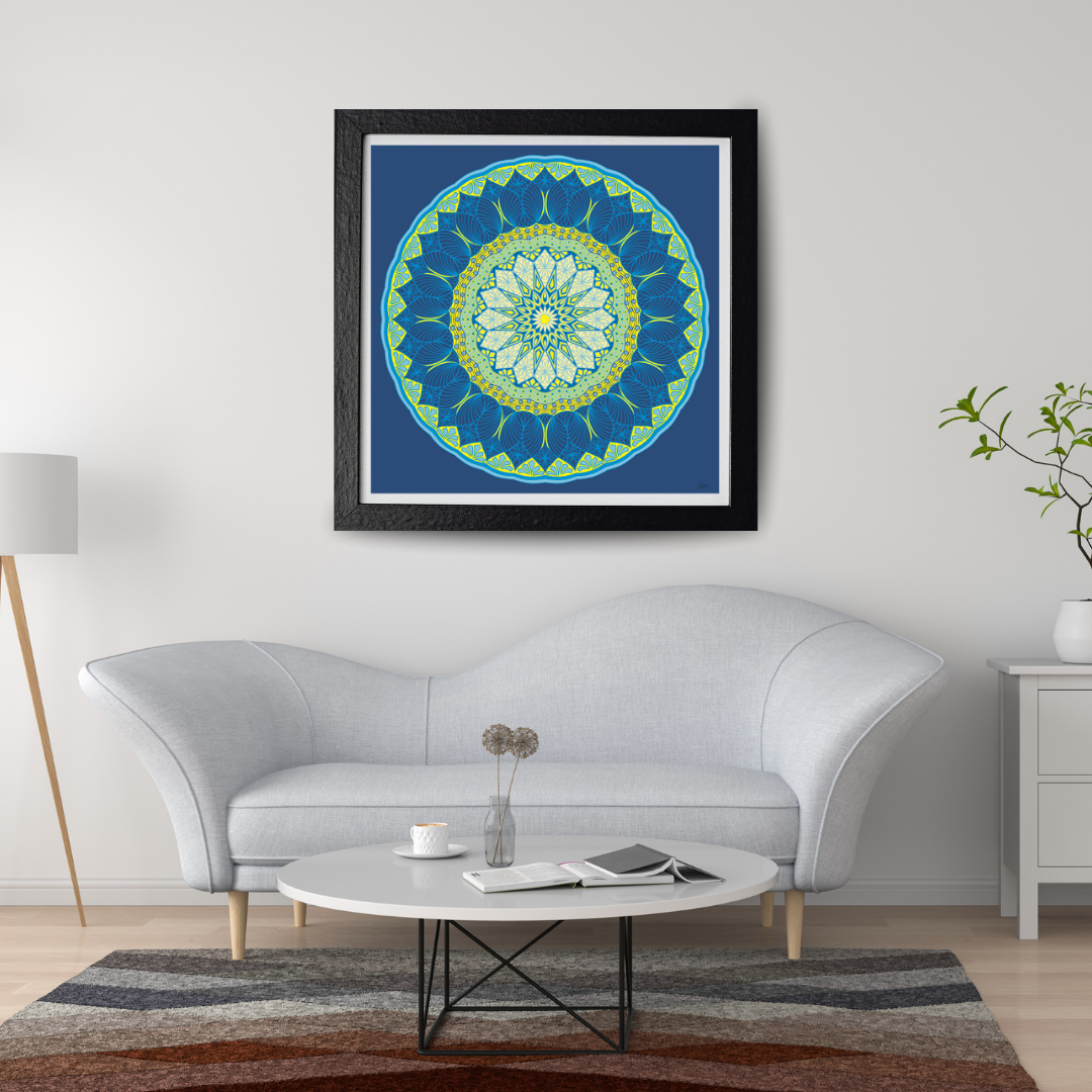 Azure Glow Blue And Yellow Mandala Art - Instant Download - Printable