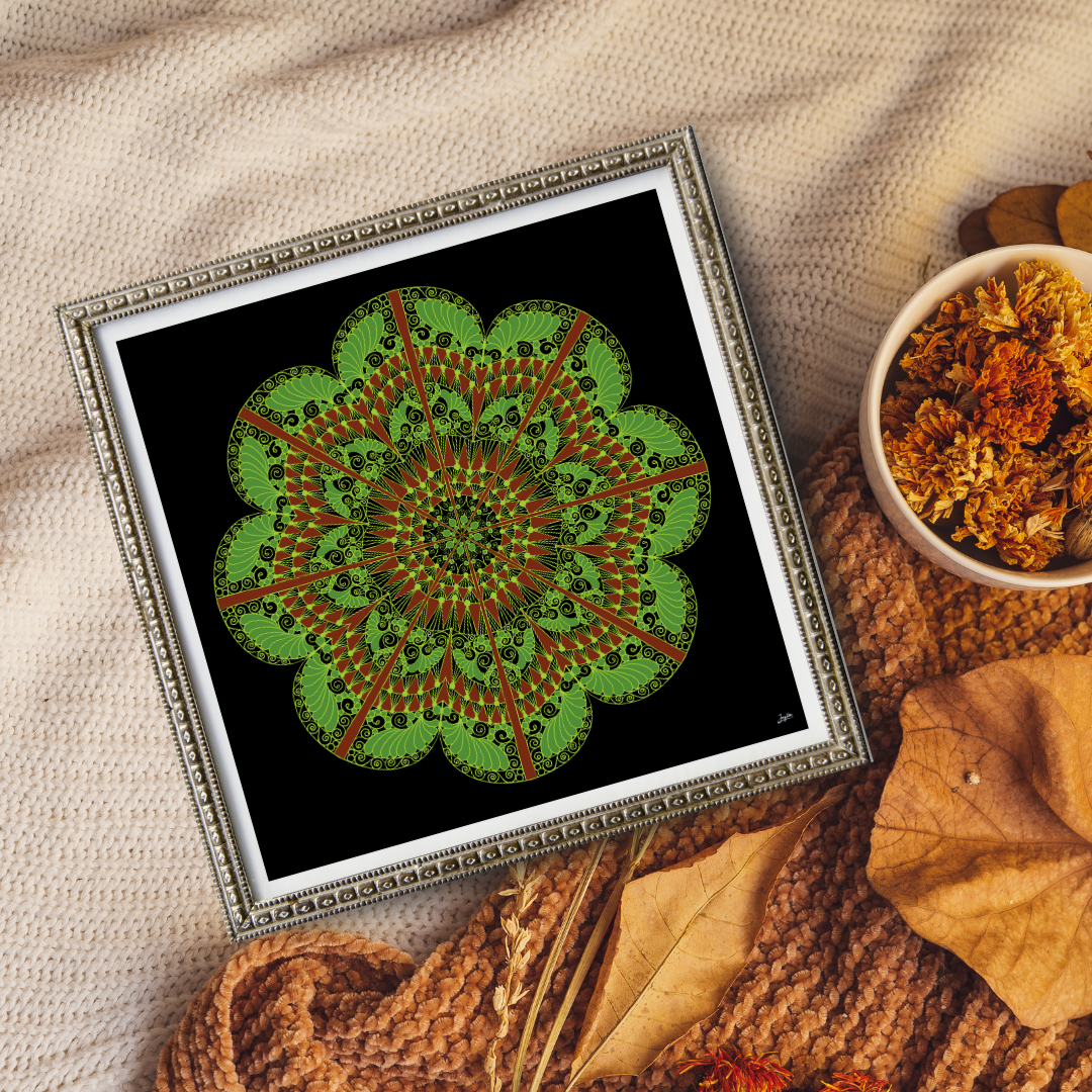 Emerald Bloom Green & Brown Mandala Art - Instant Download - Printable
