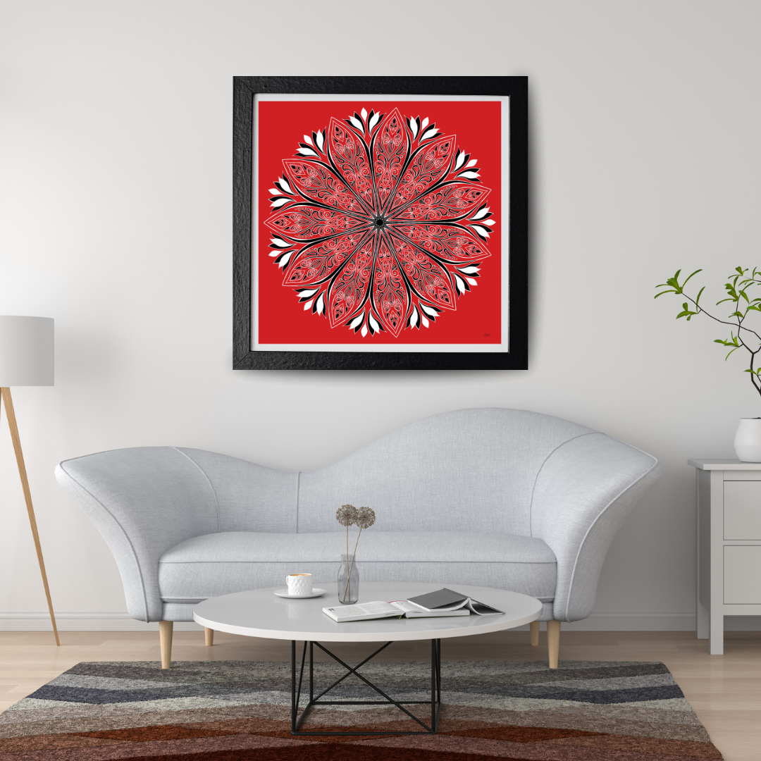 Crimson Elegance A Red, Black And White Mandala Art - Instant Download - Printable