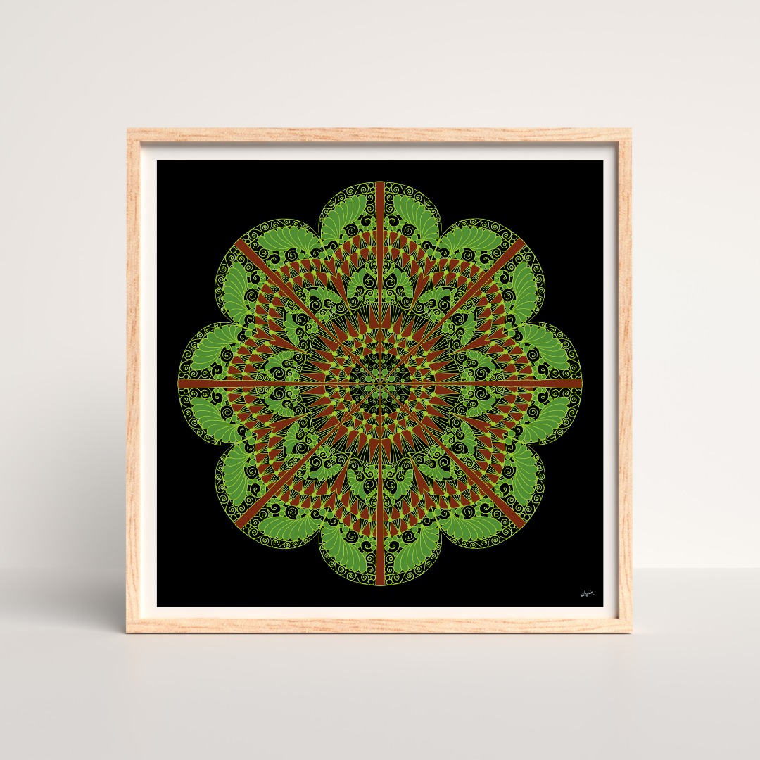 Emerald Bloom Green & Brown Mandala Art - Instant Download - Printable