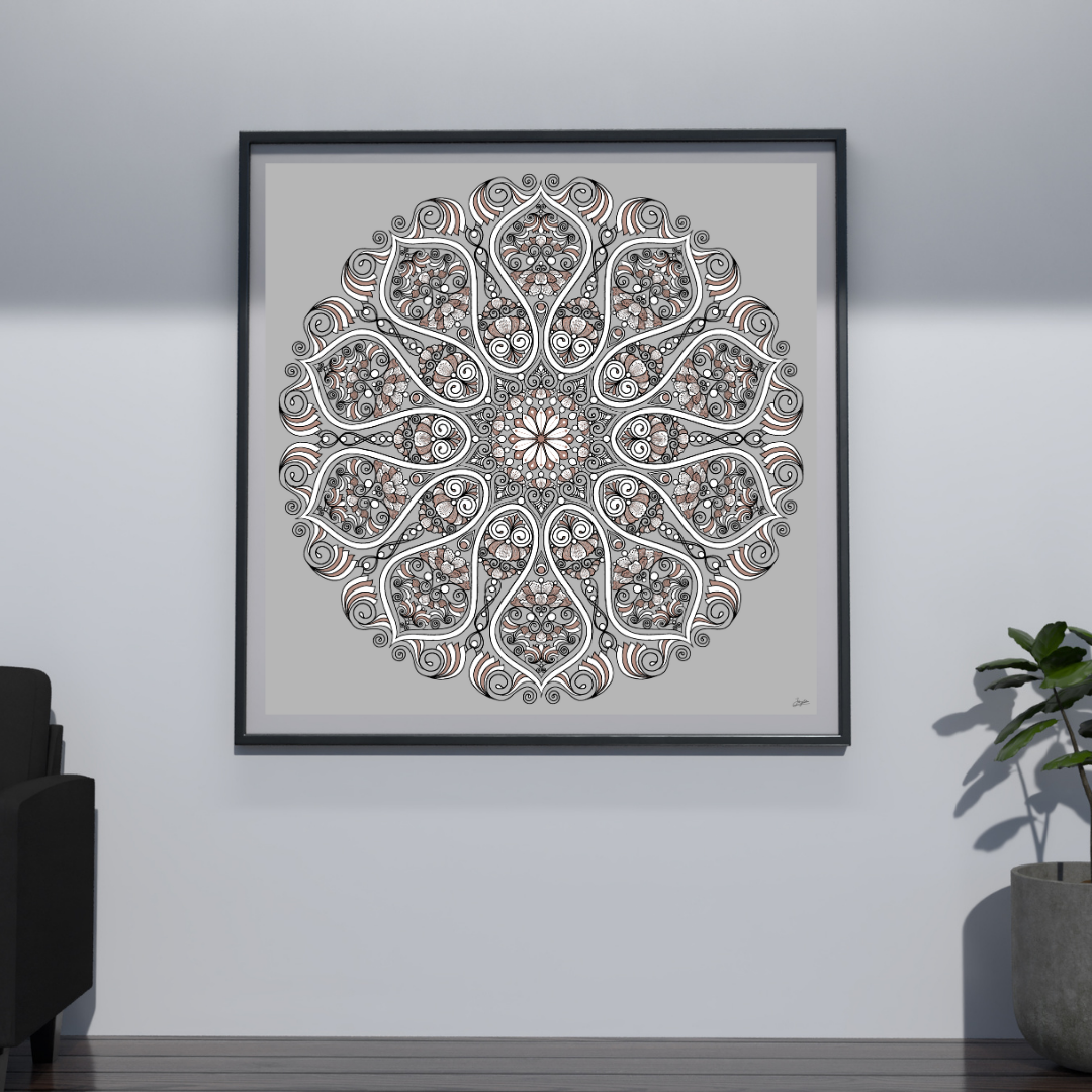 Earthy Blossoms Detailed Floral Mandala Art - Instant Download - Printable