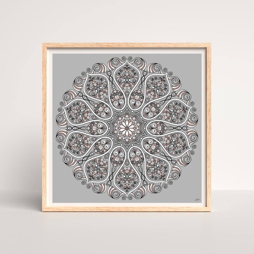 Earthy Blossoms Detailed Floral Mandala Art - Instant Download - Printable