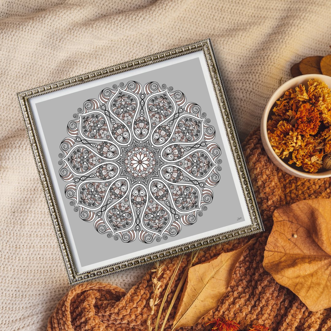 Earthy Blossoms Detailed Floral Mandala Art - Instant Download - Printable