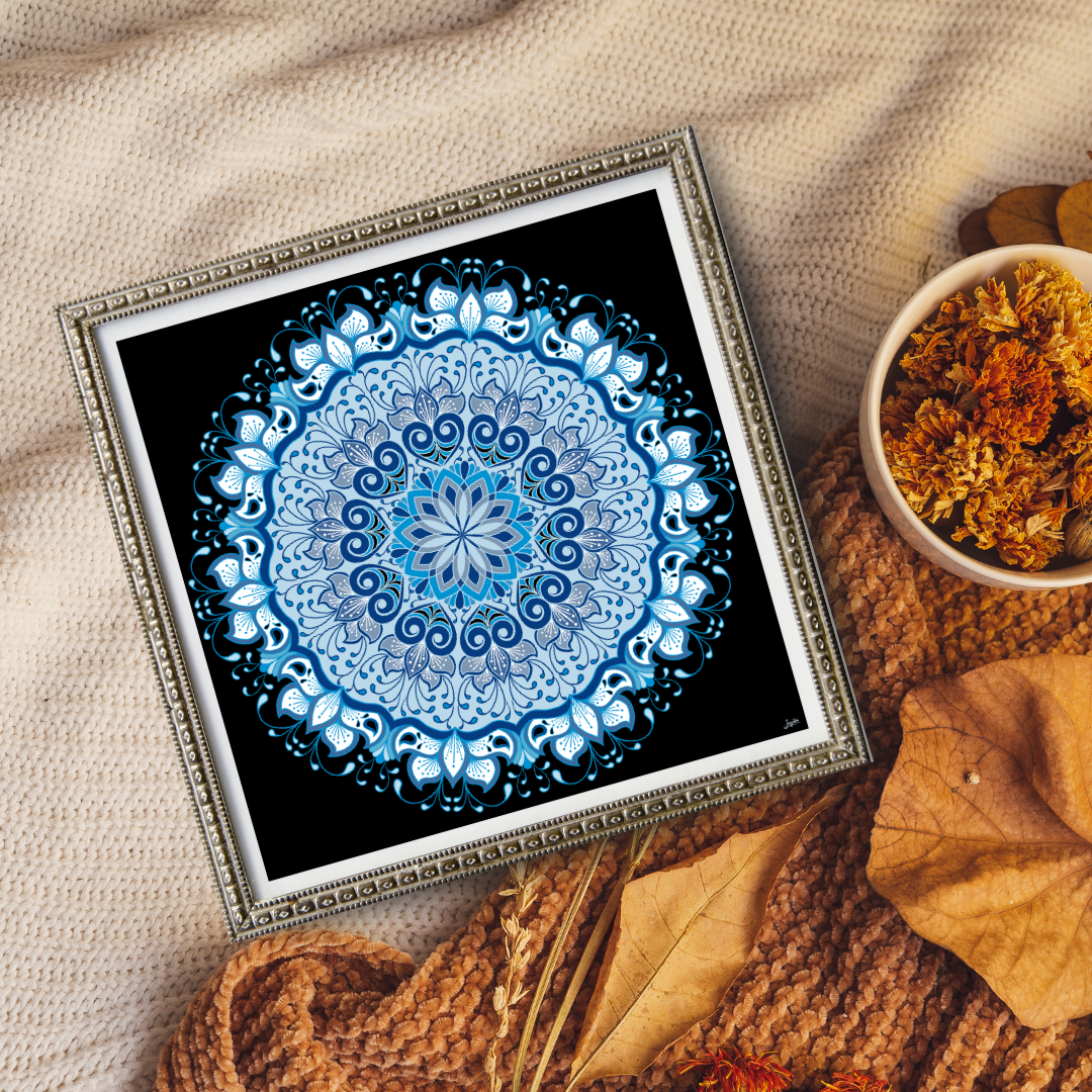 Sapphire Bloom Floral Vibrant Blue Mandala Art - Instant Download - Printable