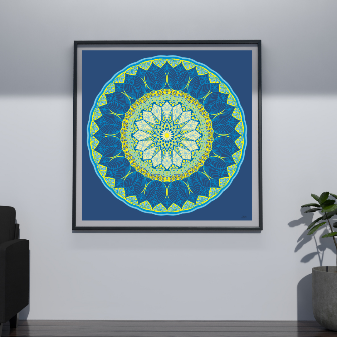 Azure Glow Blue And Yellow Mandala Art - Instant Download - Printable