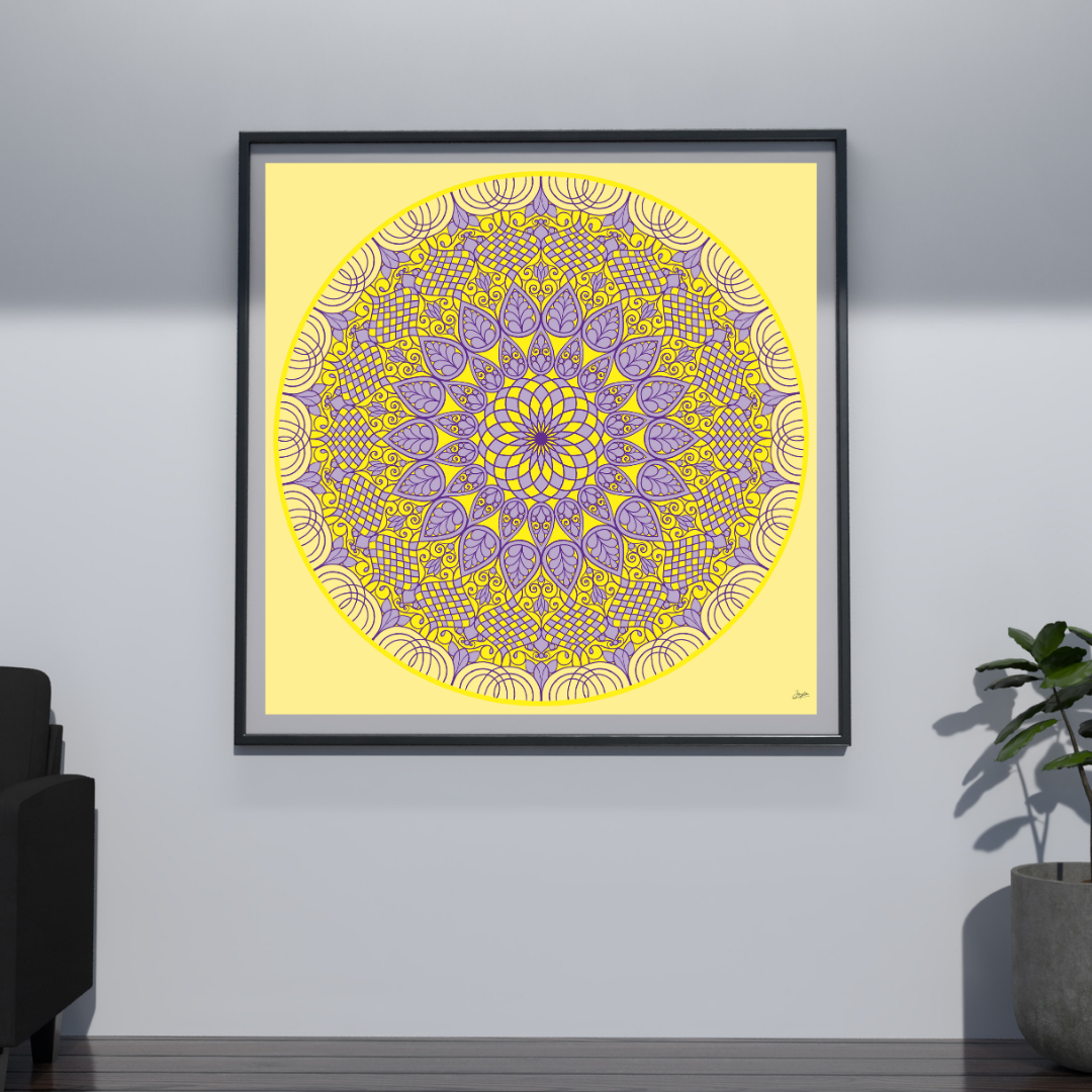 Lavender Luminance Intricate Yellow Mandala Art - Instant Download - Printable