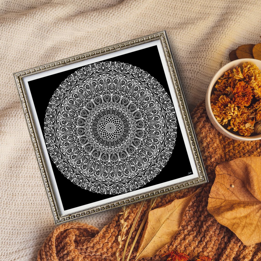 Monochrome Elegance Black White Mandala Art - Instant Download - Printable