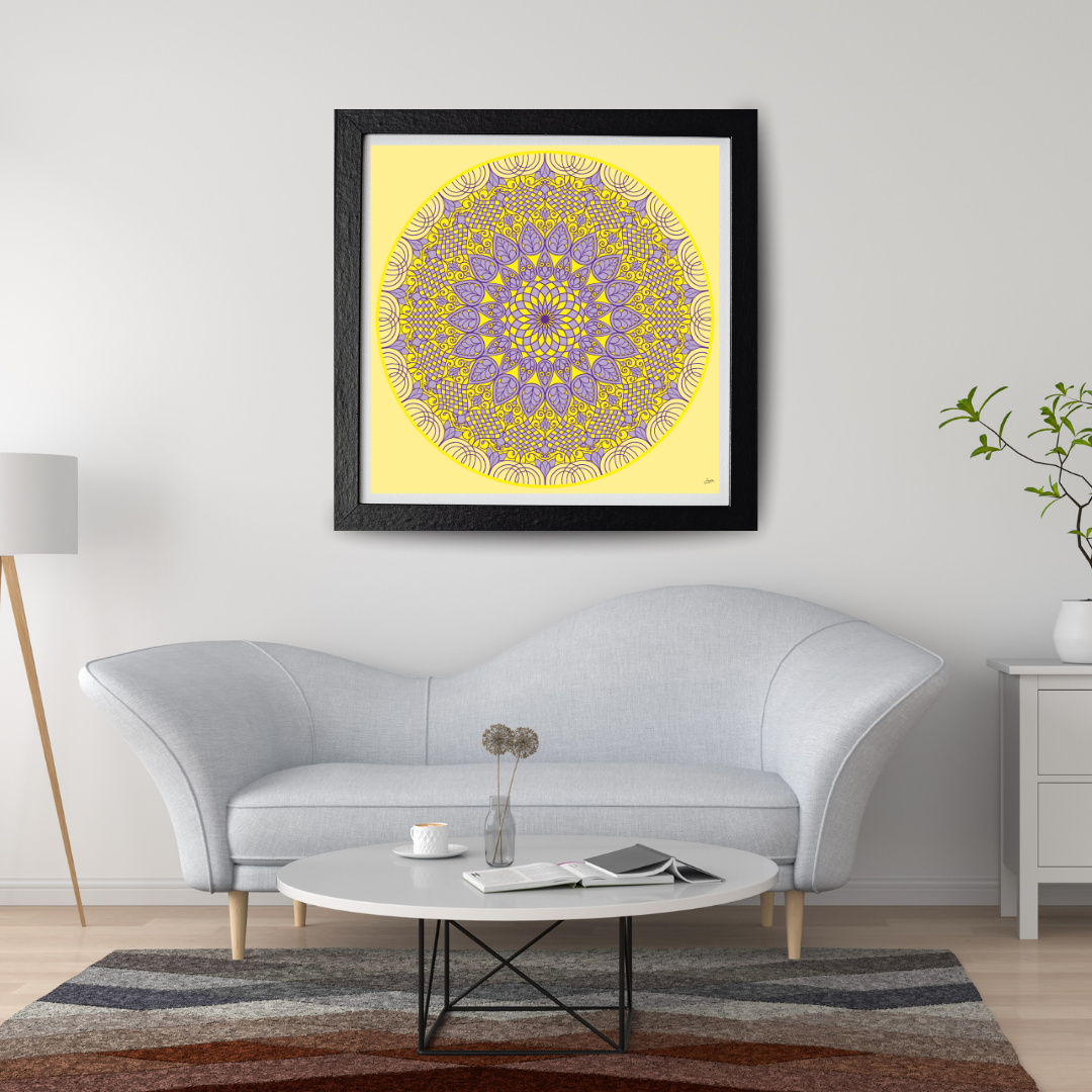 Lavender Luminance Intricate Yellow Mandala Art - Instant Download - Printable