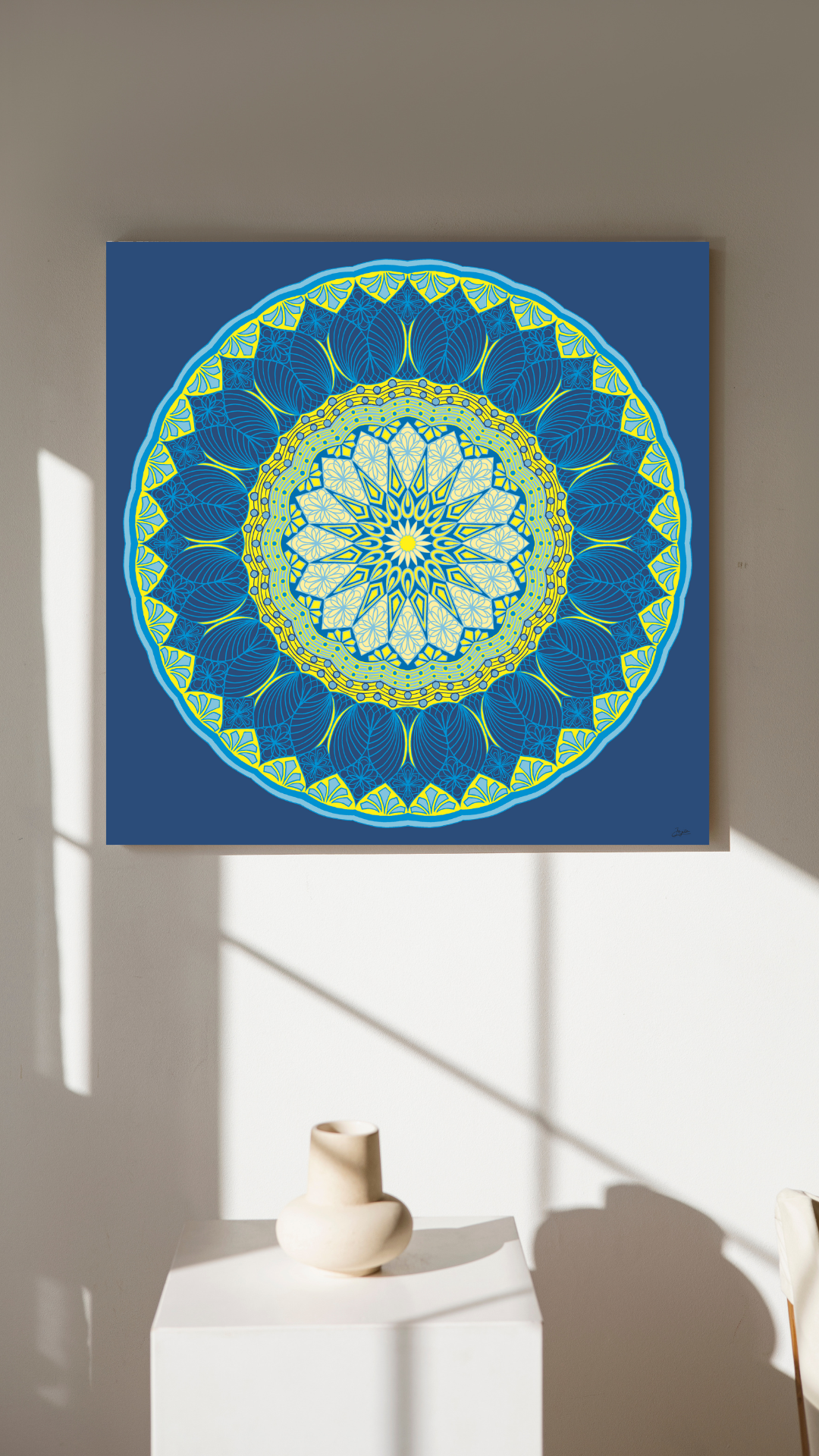 Azure Glow Blue And Yellow Mandala Art - Instant Download - Printable