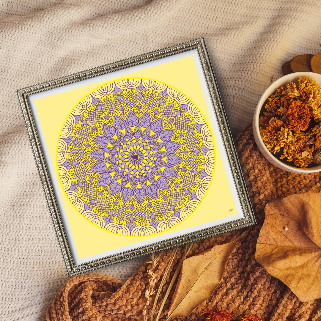 Lavender Luminance Intricate Yellow Mandala Art - Instant Download - Printable