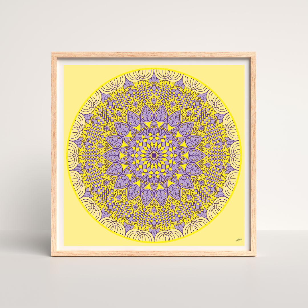 Lavender Luminance Intricate Yellow Mandala Art - Instant Download - Printable