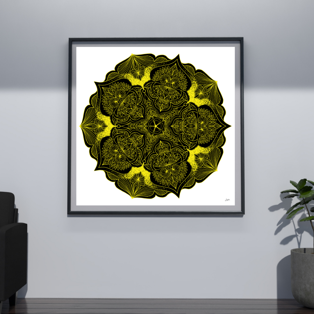Neon Nightfall Fluorescent Yellow Mandala Art - Instant Download - Printable