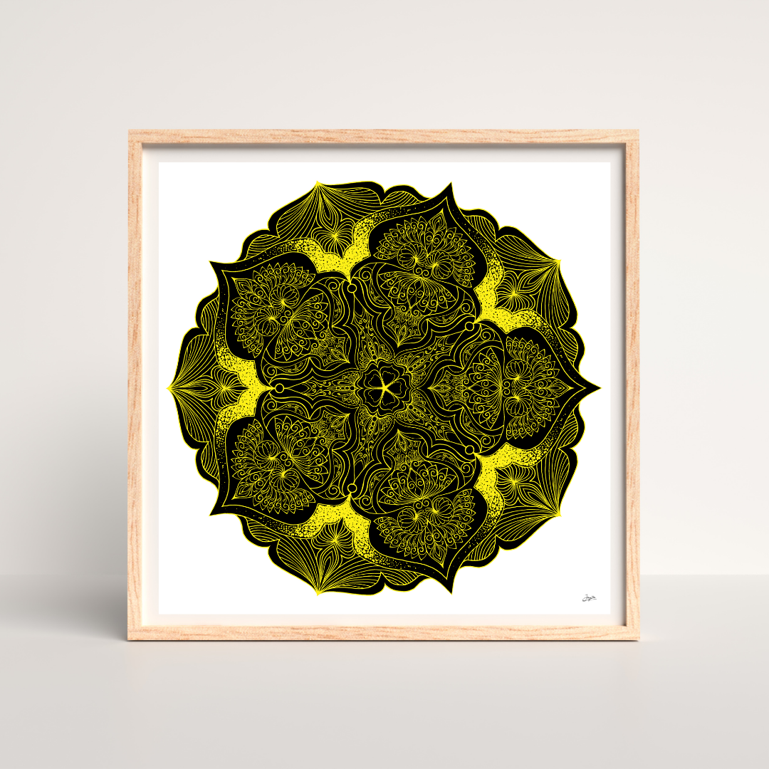 Neon Nightfall Fluorescent Yellow Mandala Art - Instant Download - Printable