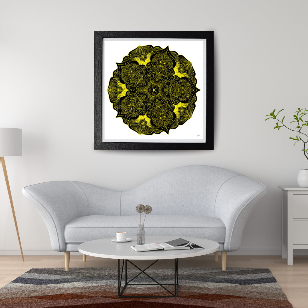 Neon Nightfall Fluorescent Yellow Mandala Art - Instant Download - Printable