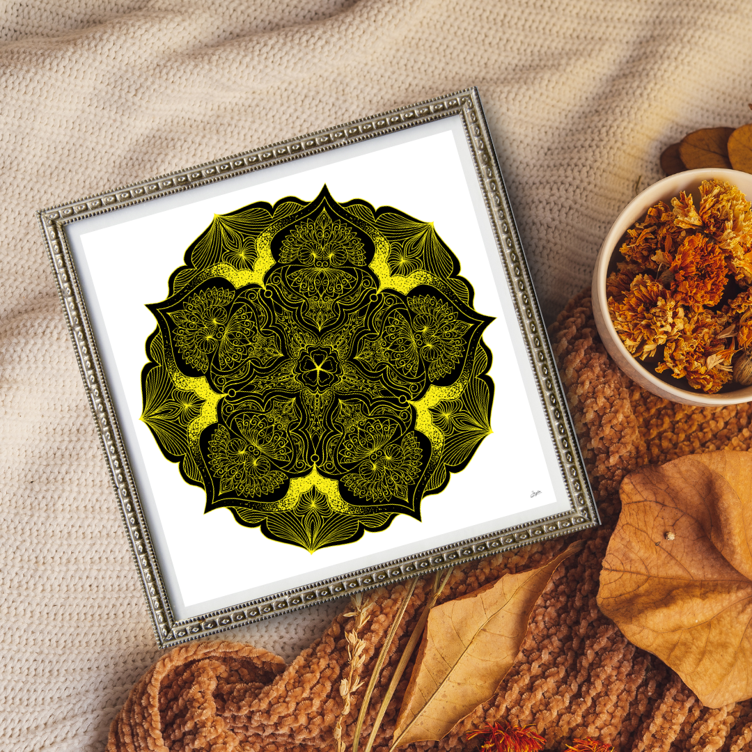 Neon Nightfall Fluorescent Yellow Mandala Art - Instant Download - Printable