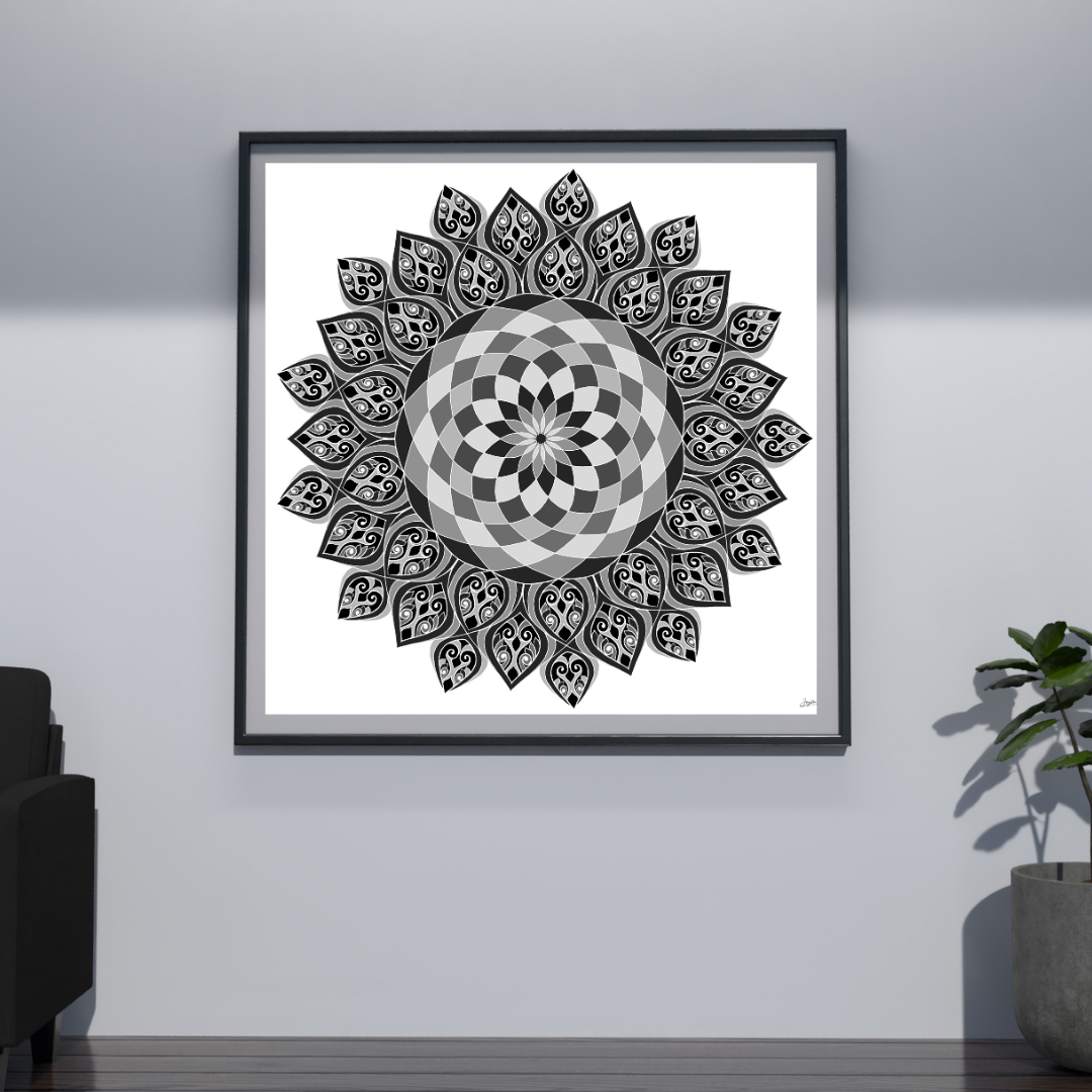 Slate Serenity Shades of Grey Mandala Art - Instant Download - Printable