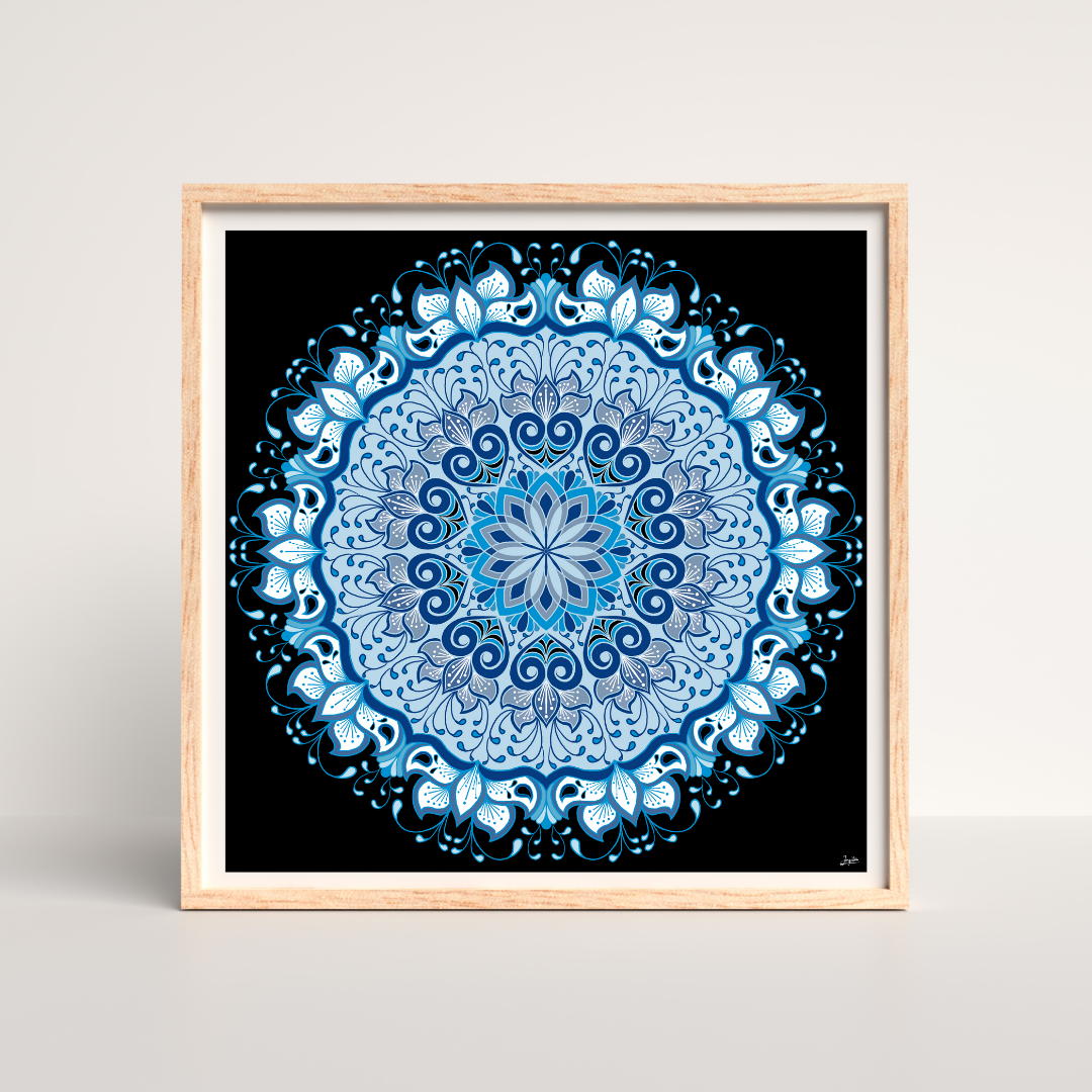 Sapphire Bloom Floral Vibrant Blue Mandala Art - Instant Download - Printable