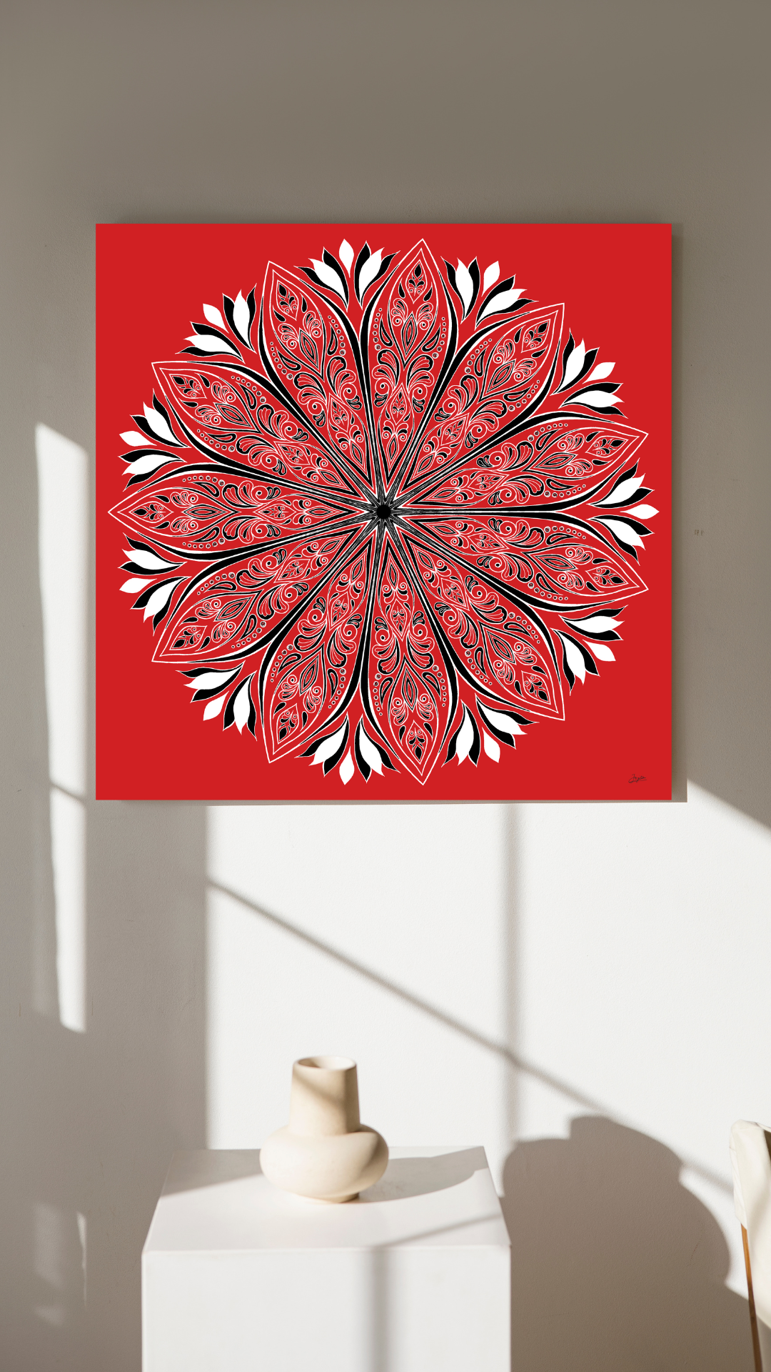 Crimson Elegance A Red, Black And White Mandala Art - Instant Download - Printable