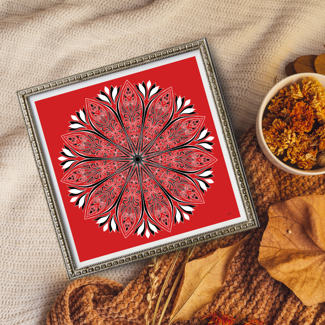 Crimson Elegance A Red, Black And White Mandala Art - Instant Download - Printable