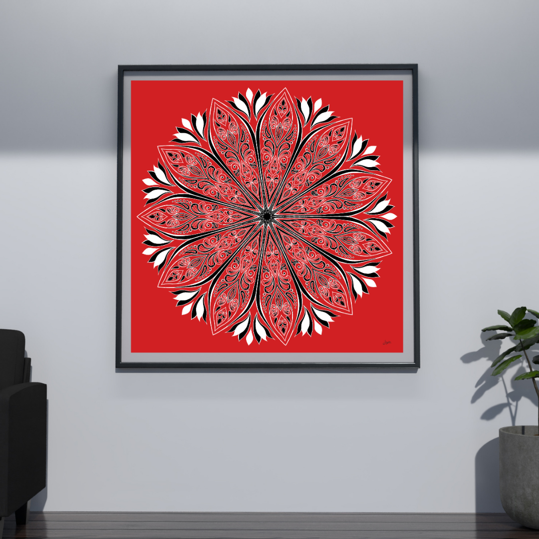 Crimson Elegance A Red, Black And White Mandala Art - Instant Download - Printable
