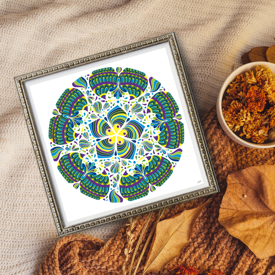 Emerald Azure Harmony A Vibrant Blue And Green Mandala Art - Instant Download - Printable