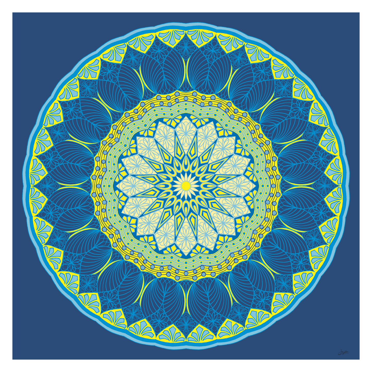 Azure Glow Blue And Yellow Mandala Art - Instant Download - Printable