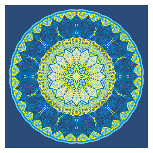 Azure Glow Blue And Yellow Mandala Art - Instant Download - Printable