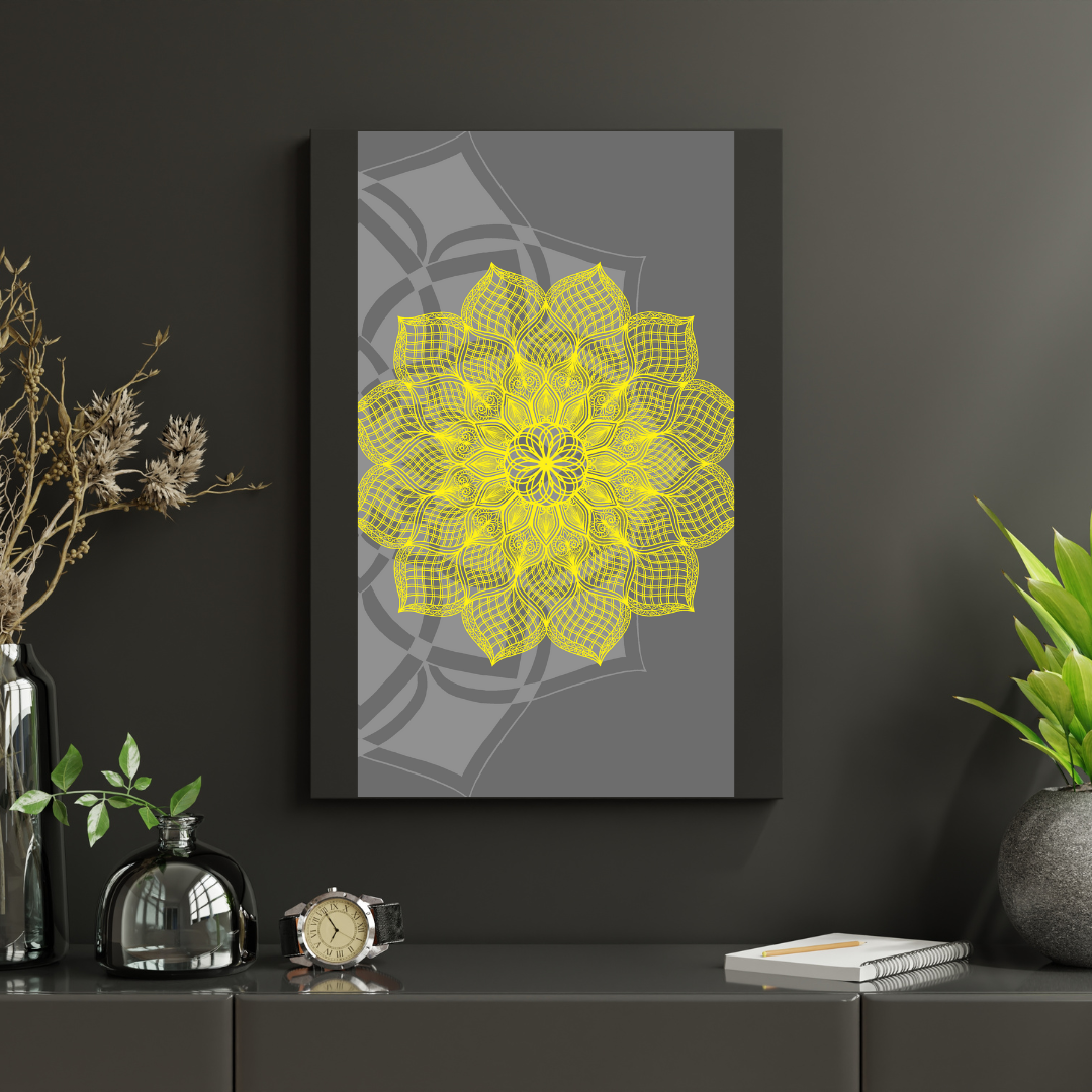 Grey And Yellow Harmony Mandala Art - Instant Download - Printable
