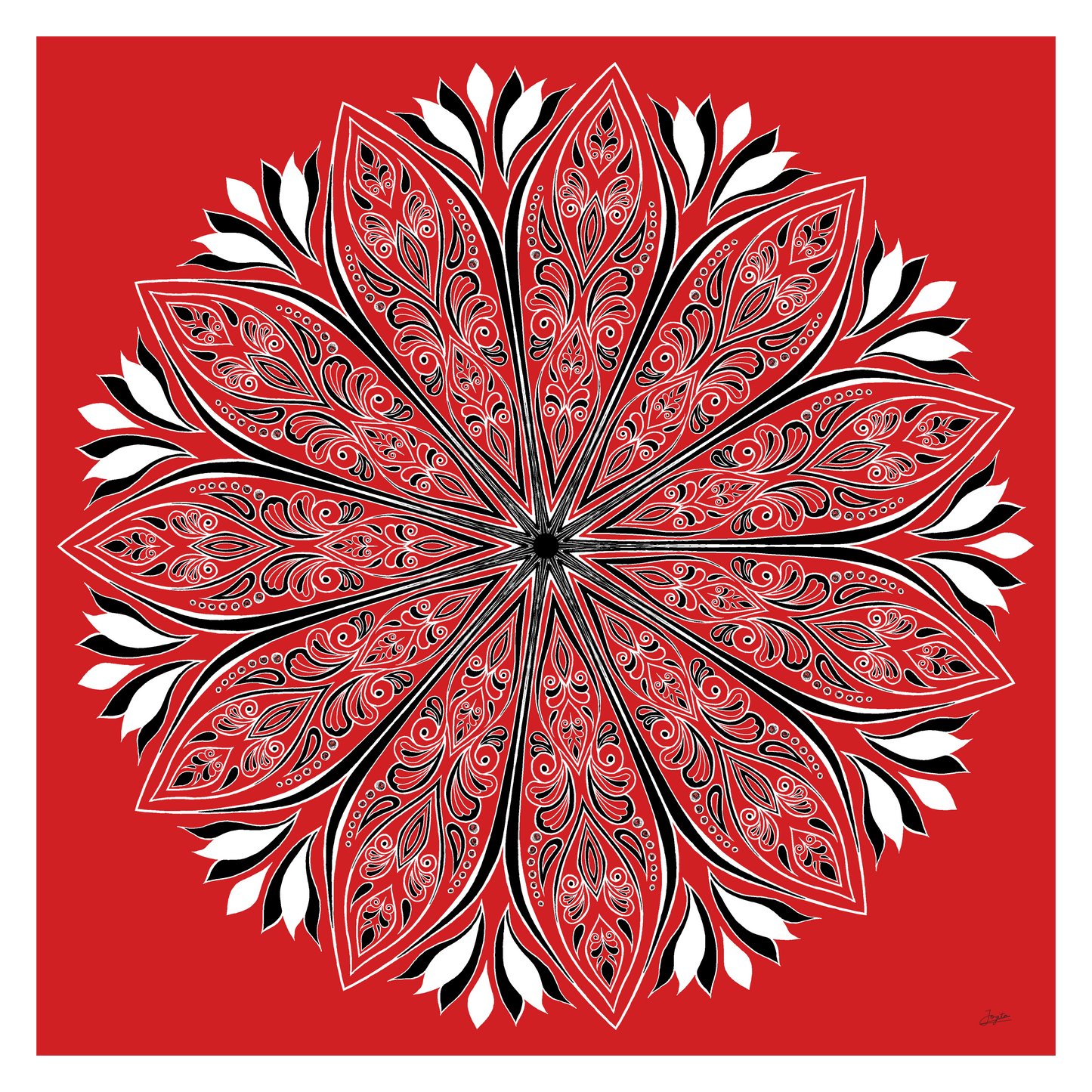 Crimson Elegance A Red, Black And White Mandala Art - Instant Download - Printable