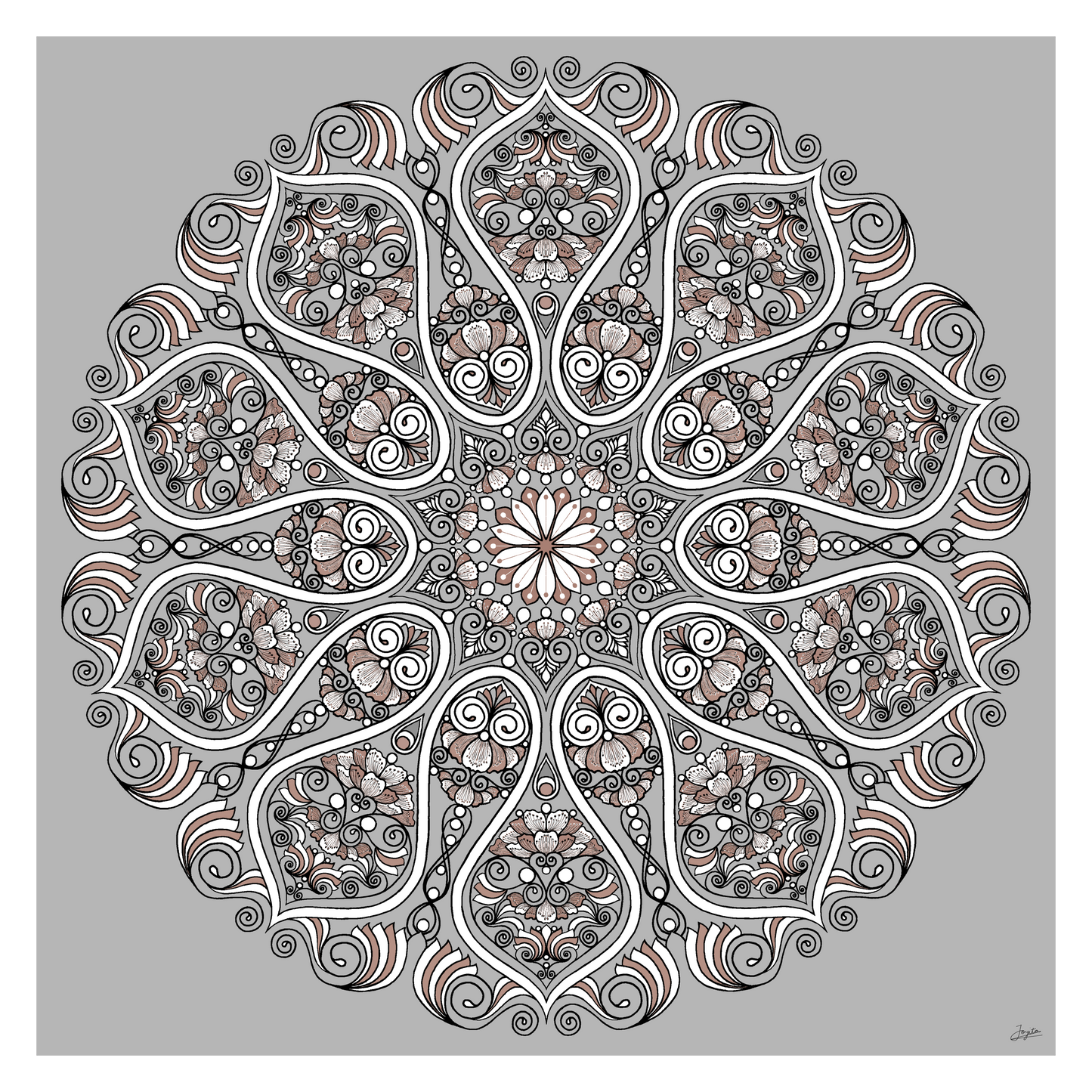 Earthy Blossoms Detailed Floral Mandala Art - Instant Download - Printable