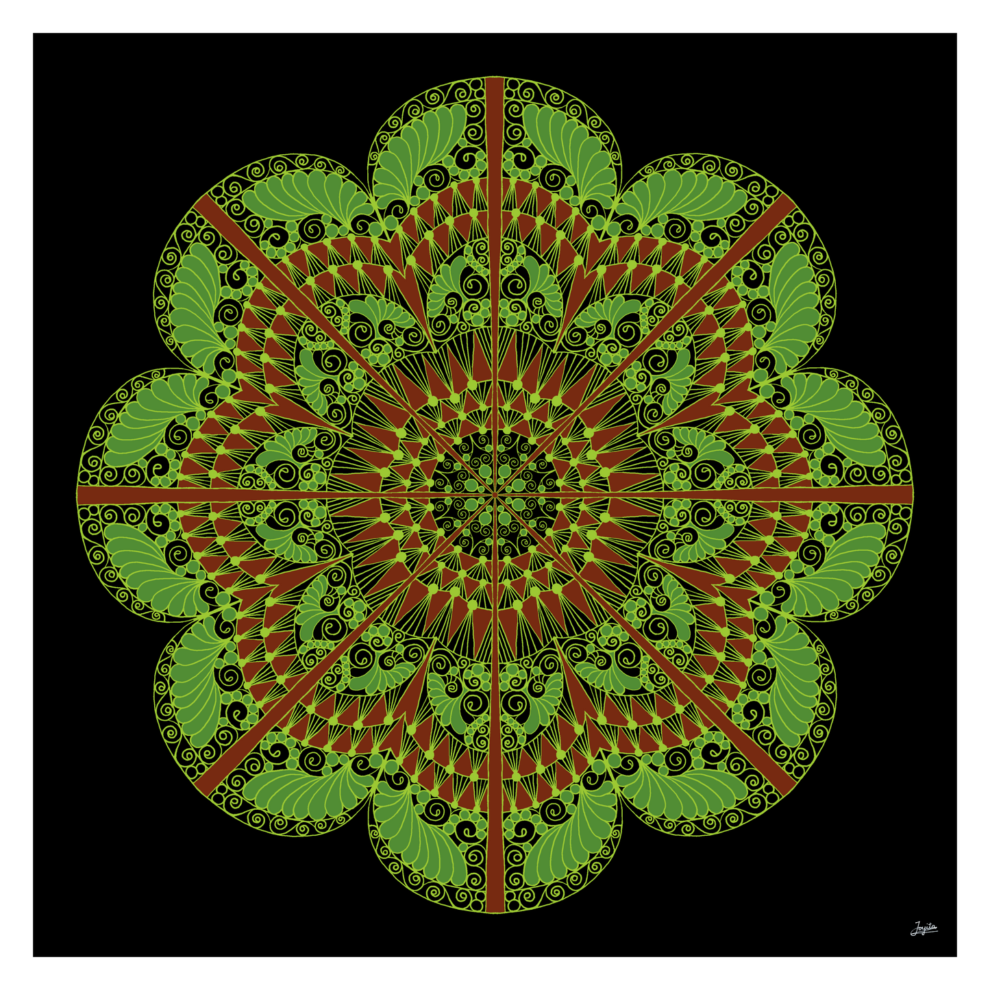 Emerald Bloom Green & Brown Mandala Art - Instant Download - Printable