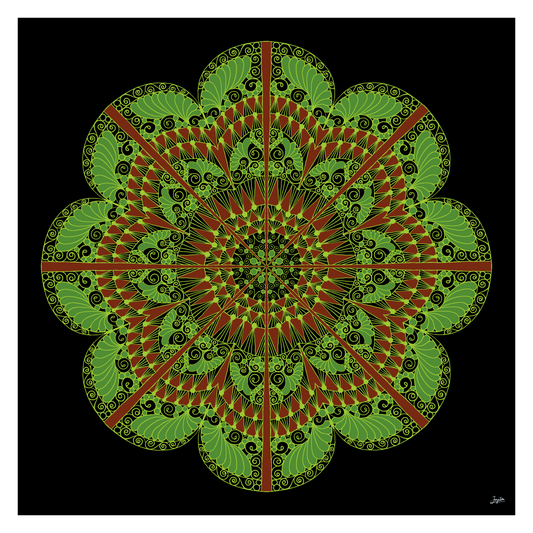Emerald Bloom Green & Brown Mandala Art - Instant Download - Printable