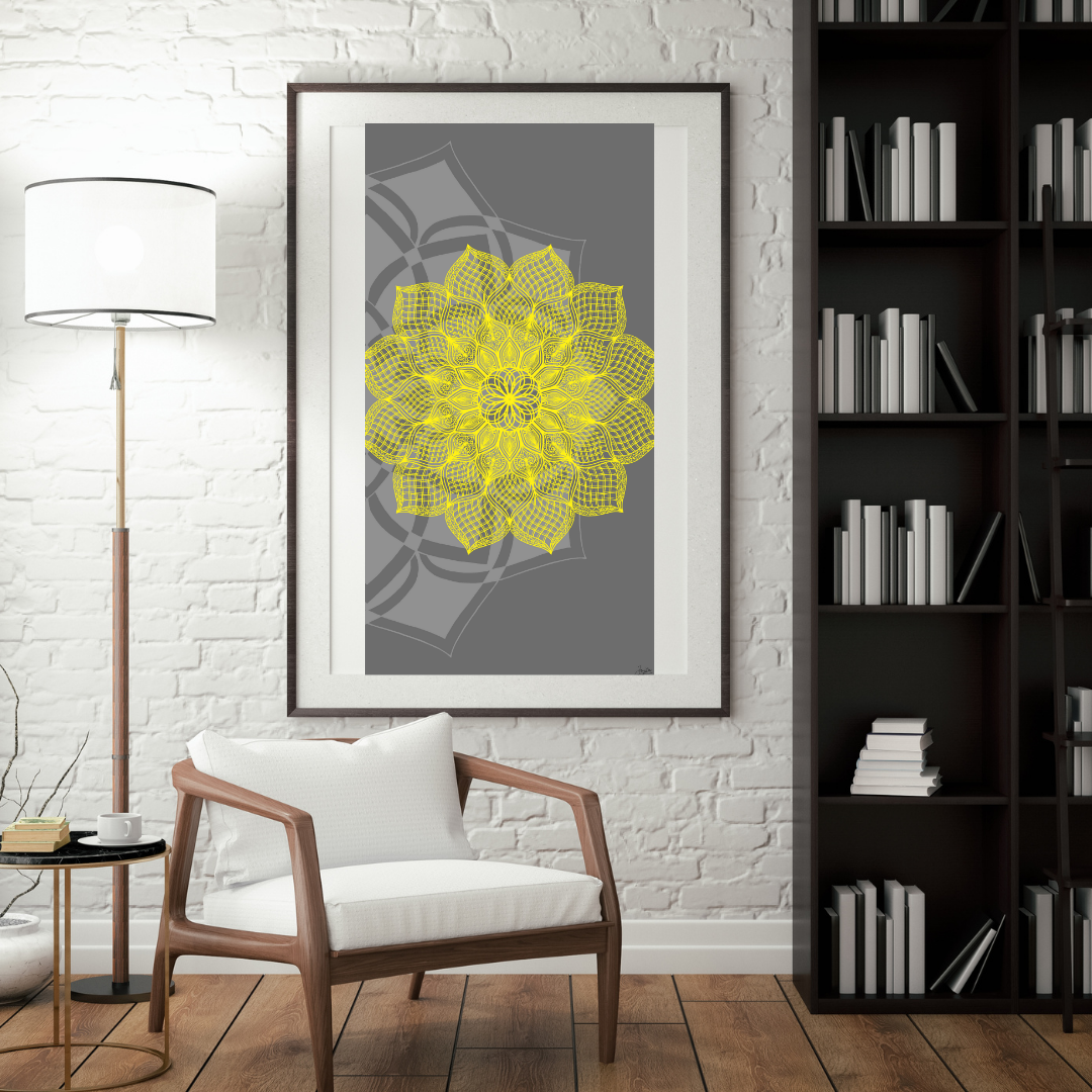 Grey And Yellow Harmony Mandala Art - Instant Download - Printable