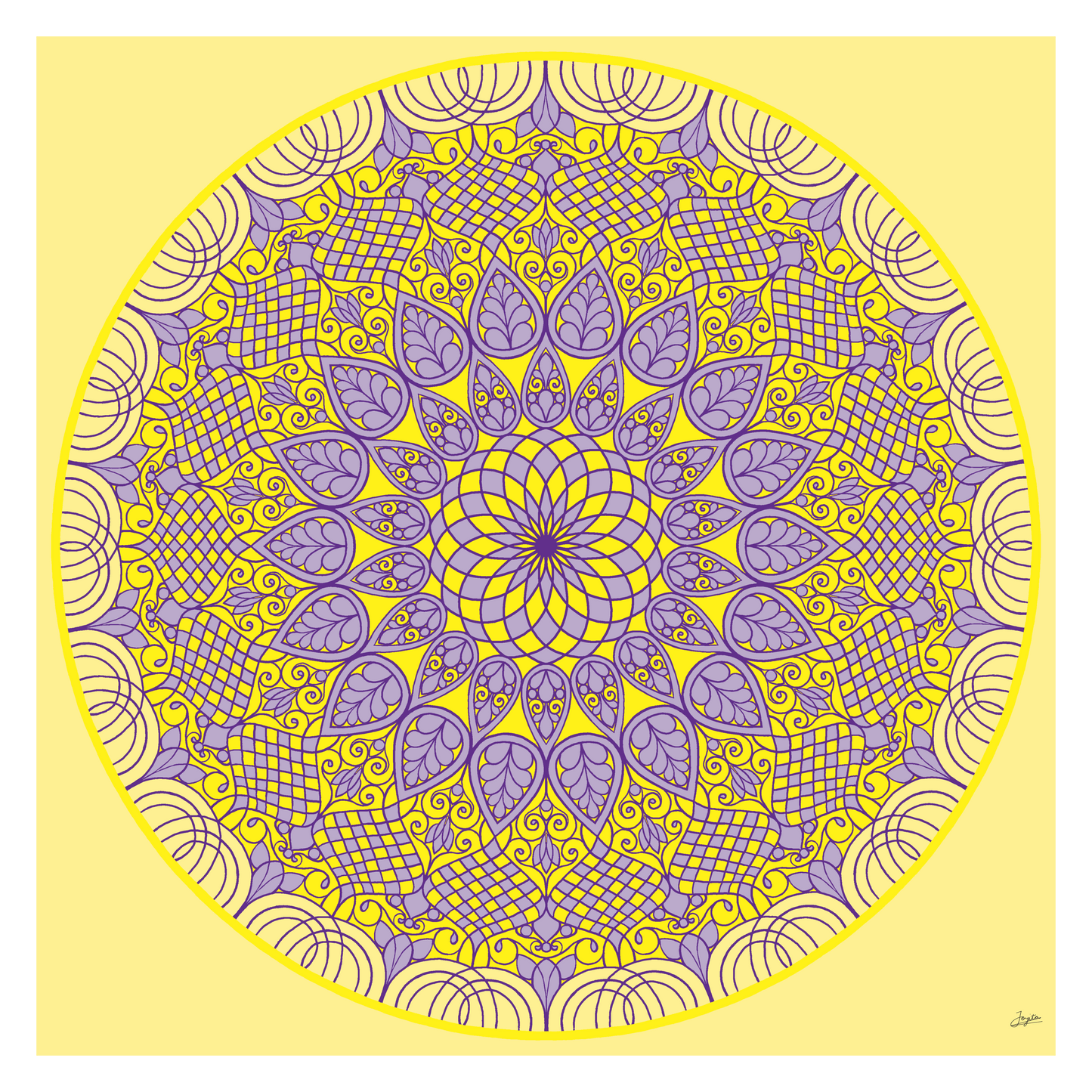 Lavender Luminance Intricate Yellow Mandala Art - Instant Download - Printable
