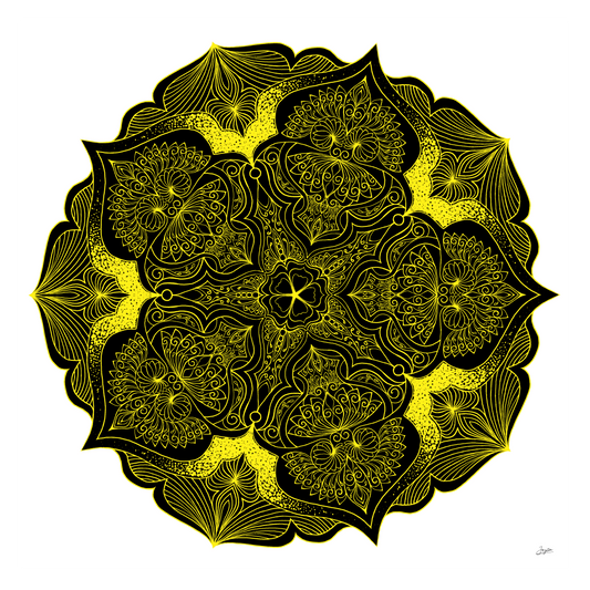 Neon Nightfall Fluorescent Yellow Mandala Art - Instant Download - Printable