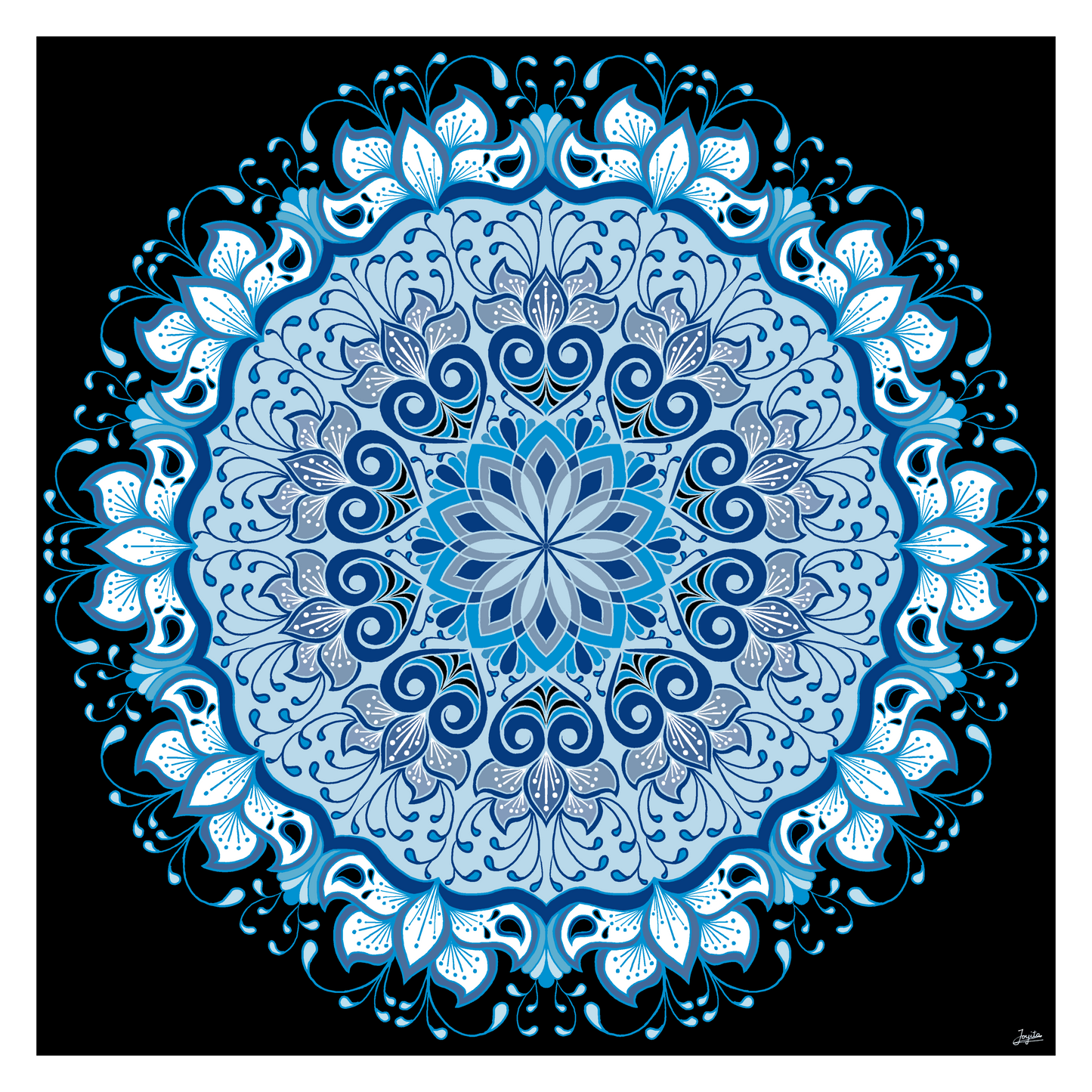 Sapphire Bloom Floral Vibrant Blue Mandala Art - Instant Download - Printable