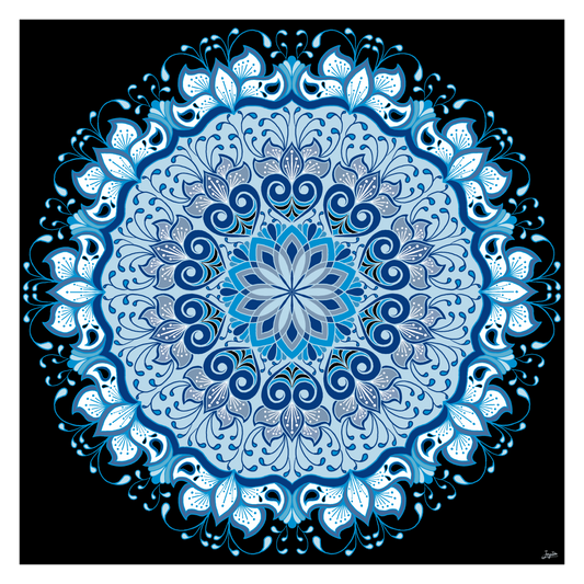 Sapphire Bloom Floral Vibrant Blue Mandala Art - Instant Download - Printable