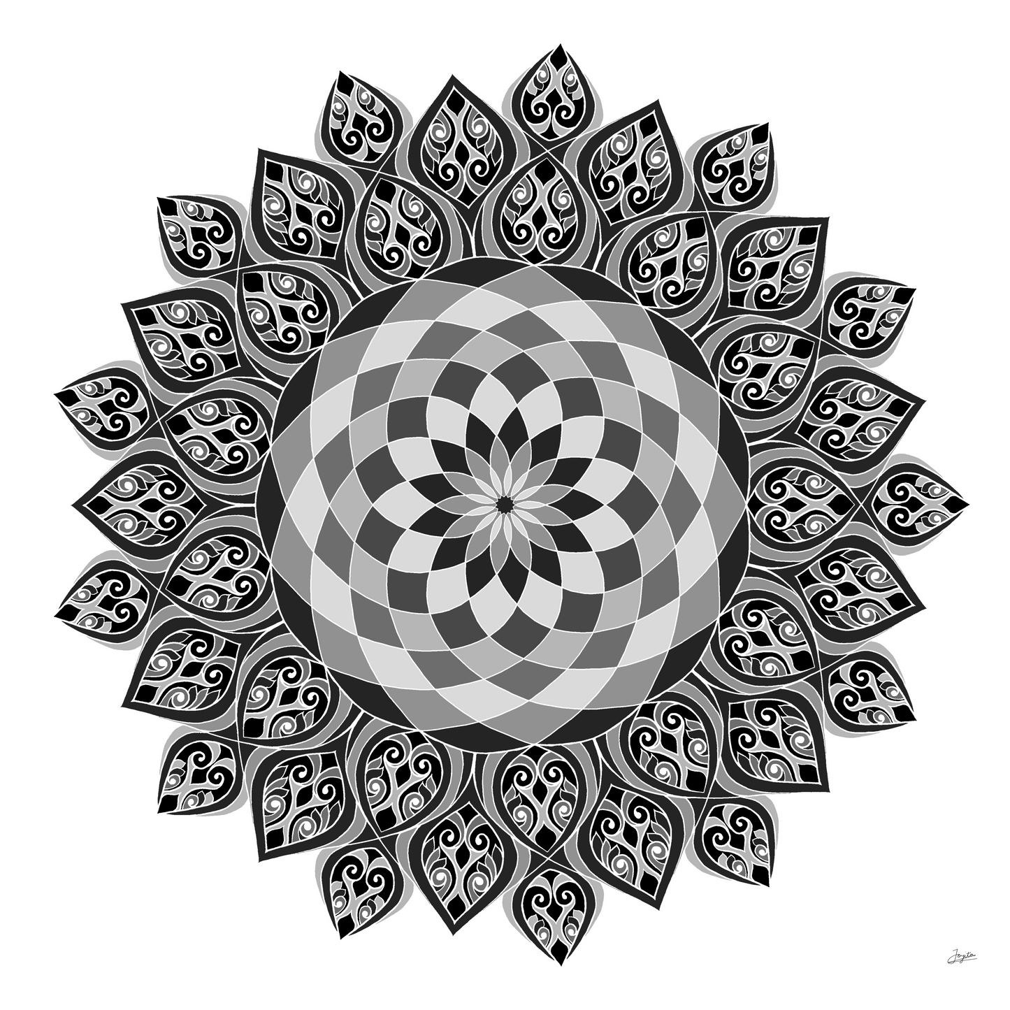 Slate Serenity Shades of Grey Mandala Art - Instant Download - Printable