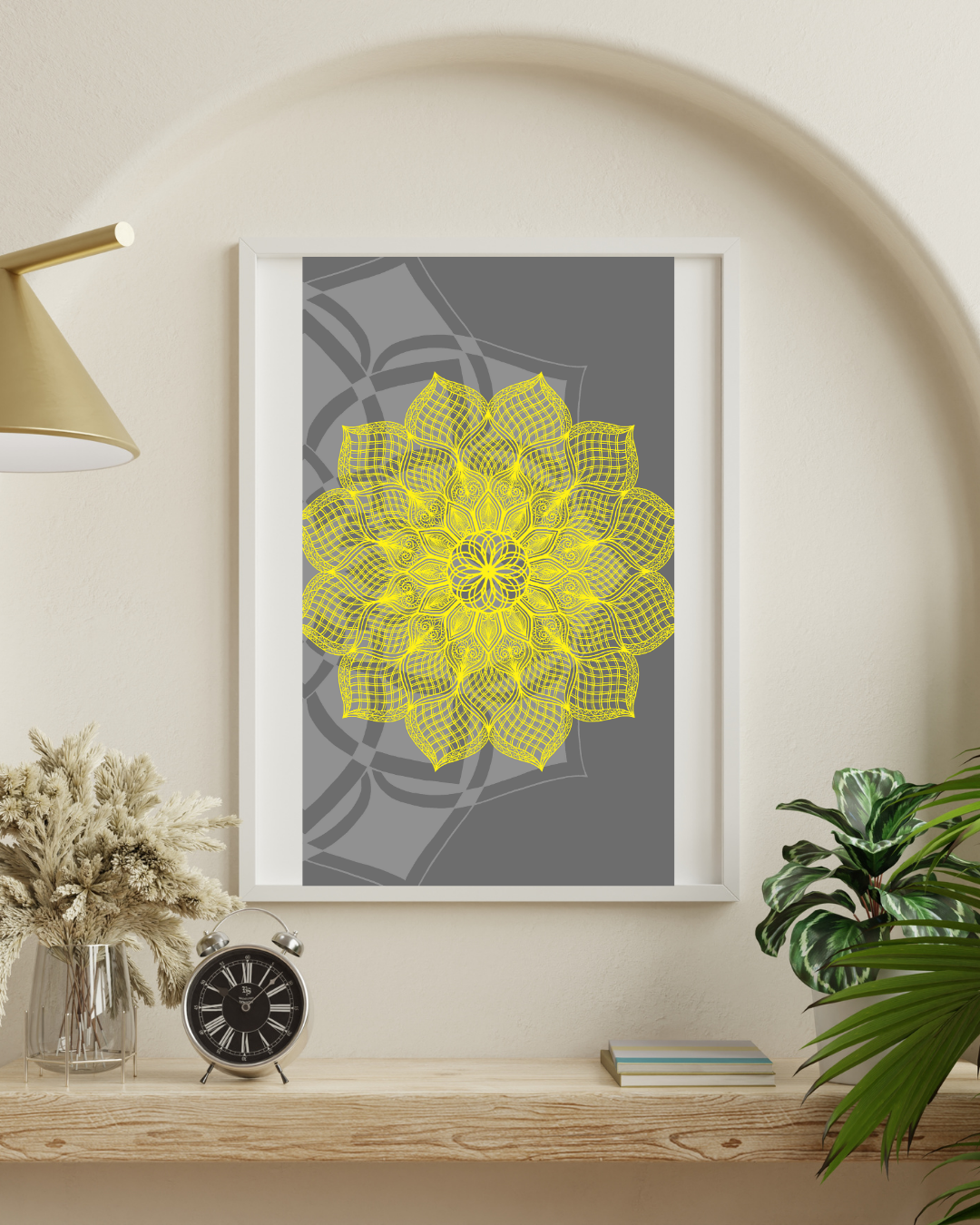 Grey And Yellow Harmony Mandala Art - Instant Download - Printable